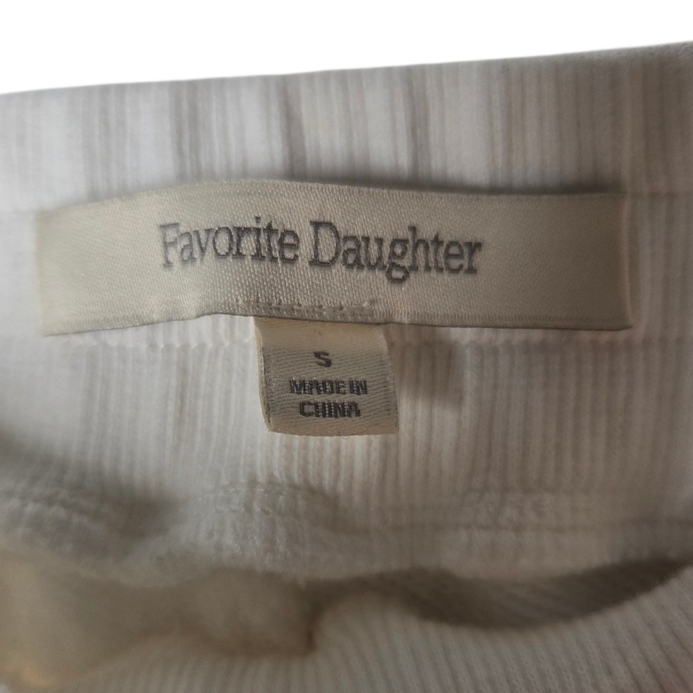 Favorite Daughter Logo Joggers S Ivory Cotton Sweatpants Green Embroidery - Picture 3 of 8